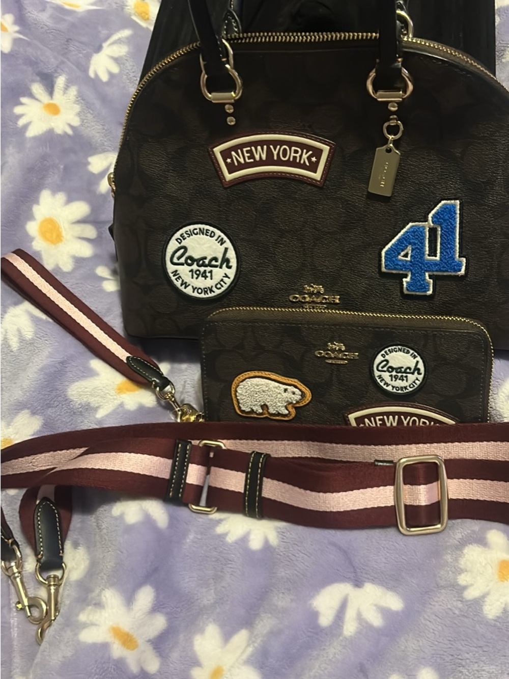 Coach Brown Patchwork Dome Satchel with Patches - Picture 2 of 6